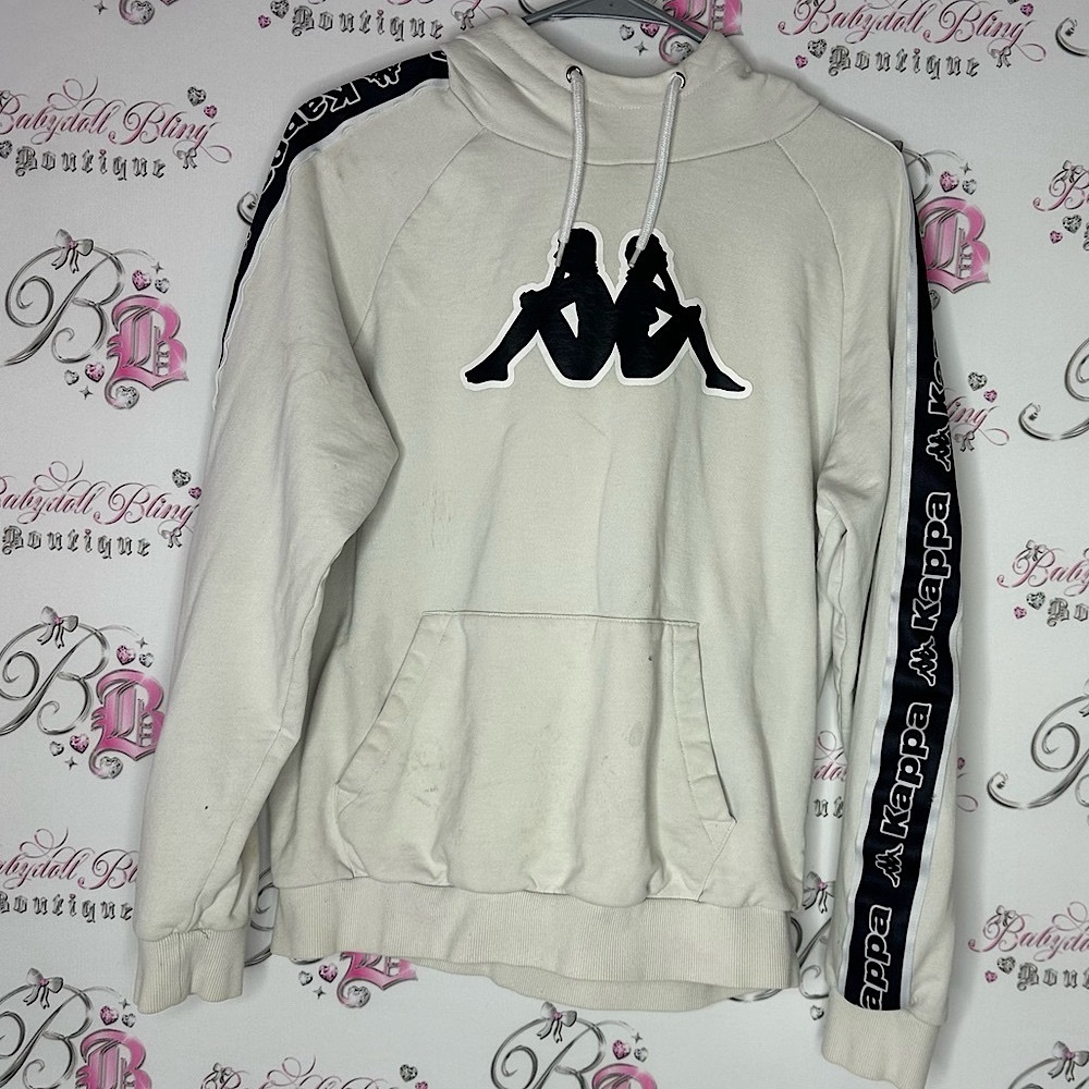 Kappa sweater White Hoodie with Black Accents decal trim sleeve